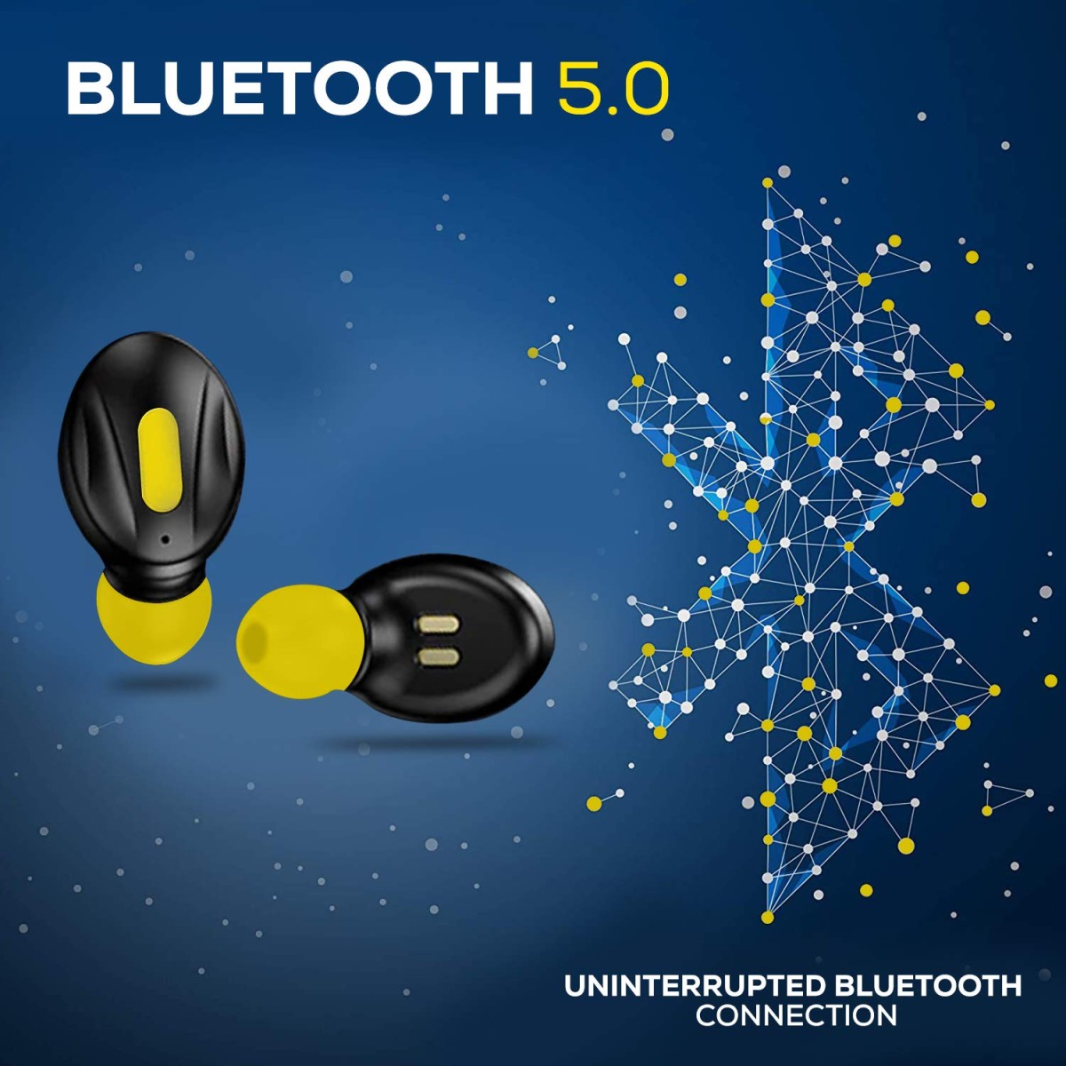 WeCool Moonwalk Mini Earbuds with Magnetic Charging Case with Digital Battery Indicator for Crisp Yellow