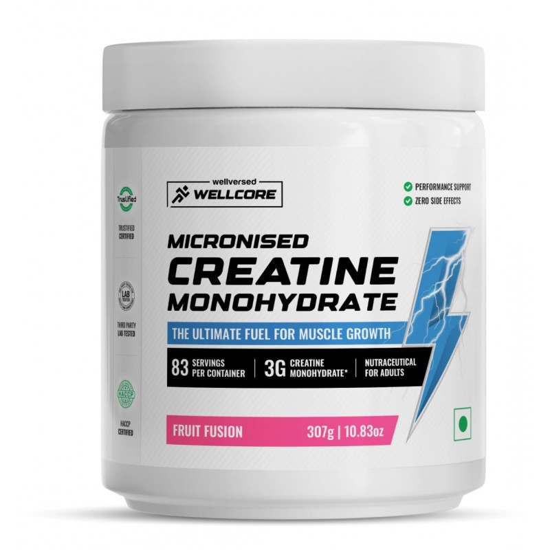 Wellcore - Pure Micronised Creatine Monohydrate (Fruit Fusion, 33 Servings) | Rapid Absorption | Enhanced Muscle strength & Power, Powder