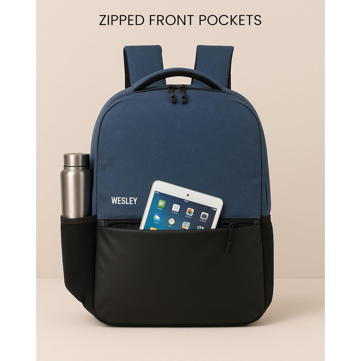 Wesley Milestone 2.0 Casual Waterproof Laptop Backpack/Office Bag/School Bag/College Bag/Travel Backpack (Dimensions:13x18 inches) (Compatible with 39.62cm(15.6inch laptop) 30 L (Blue & black)