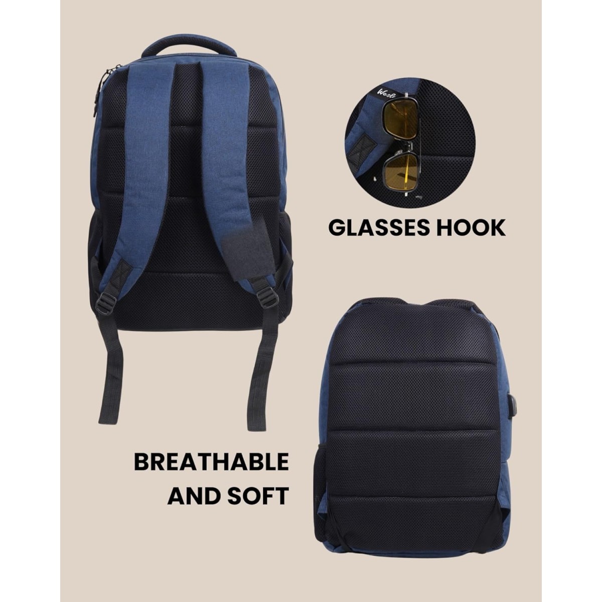 Wesley Milestone 2.0 Casual Waterproof Laptop Backpack/Office Bag/School Bag/College Bag/Travel Backpack (Dimensions:13x18 inches) (Compatible with 39.62cm(15.6inch laptop) 30 L (Blue & black)