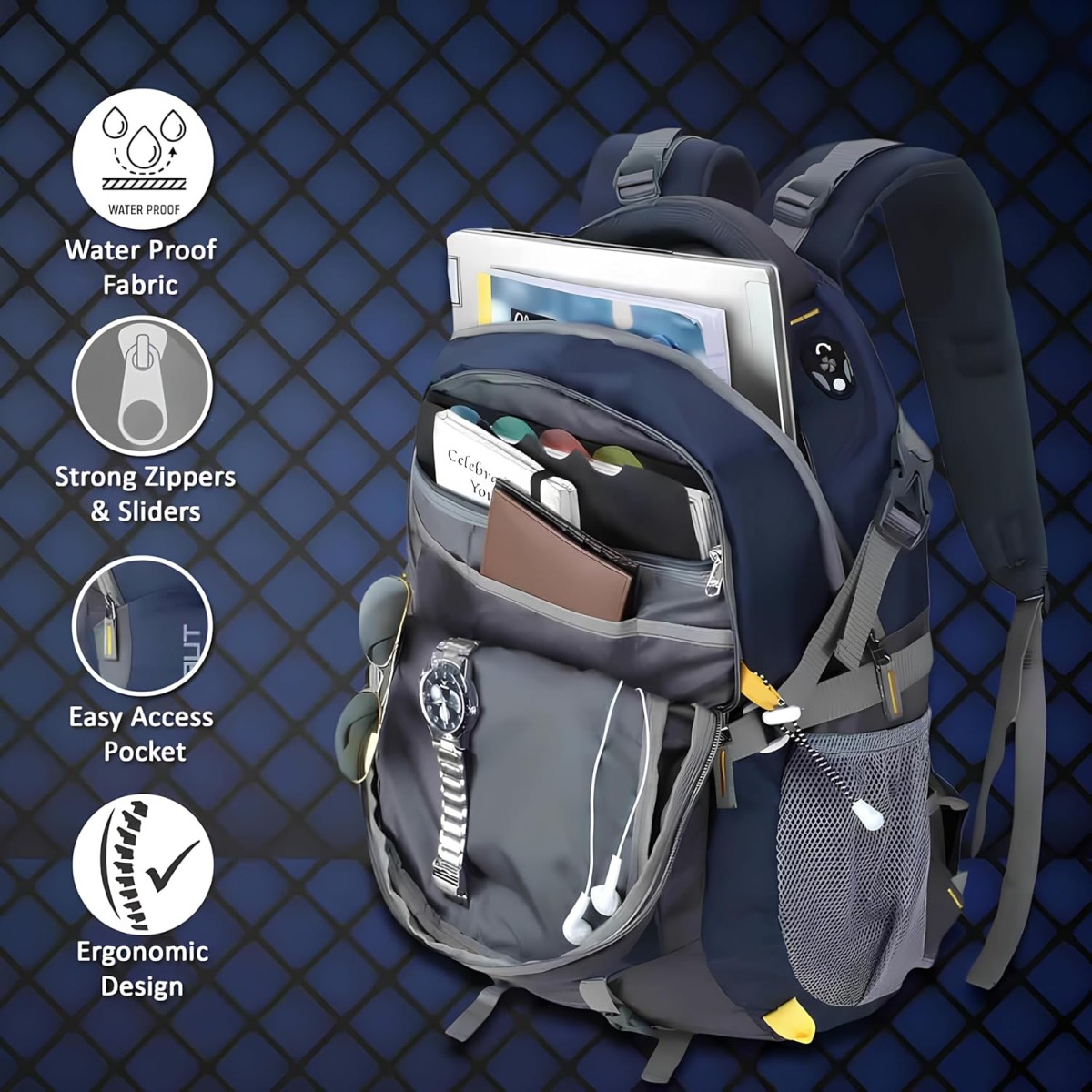 Wesley Spartan Unisex Travel Hiking Laptop Bag fits Upto 17.3 inch with Raincover and Internal Organiser Backpack Rucksack College Backpack 45L