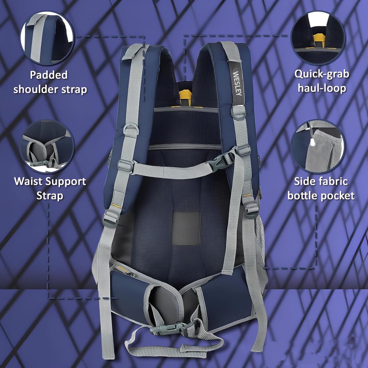 Wesley Spartan Unisex Travel Hiking Laptop Bag fits Upto 17.3 inch with Raincover and Internal Organiser Backpack Rucksack College Backpack 45L