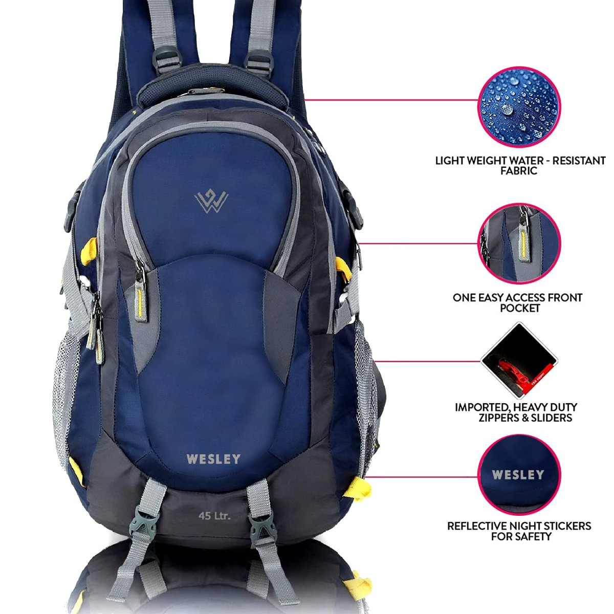 Wesley Spartan Unisex Travel Hiking Laptop Bag fits Upto 17.3 inch with Raincover and Internal Organiser Backpack Rucksack College Backpack 45 L (Blue)