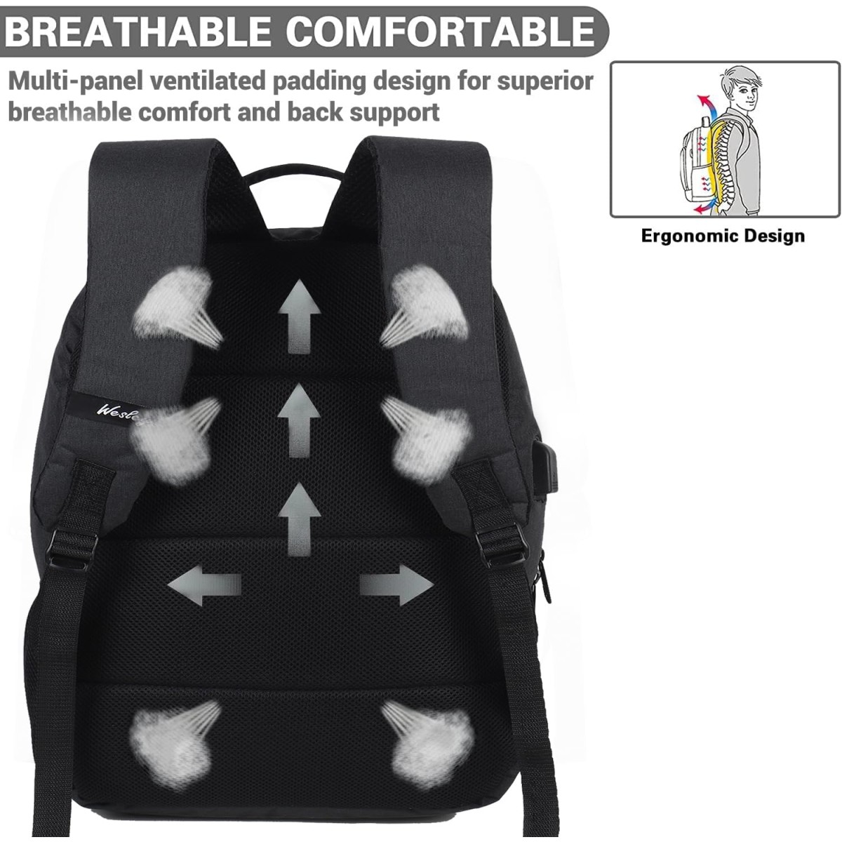 Wesley Zeus Usb charging Travel Laptop Backpack with 15.6 inch Laptop Compartment business/Office/School/college/Travel/Gifting Bag for men and women 35 L (Black)