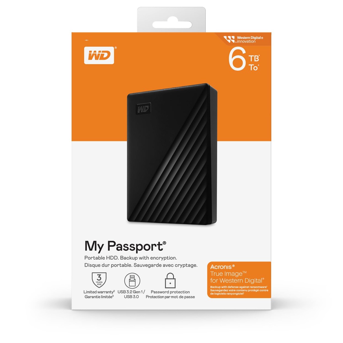 Western Digital WD My Passport 6TB Black - usb3.2_gen_2 Portable Hard Drive with Password Protection and Auto Backup Software