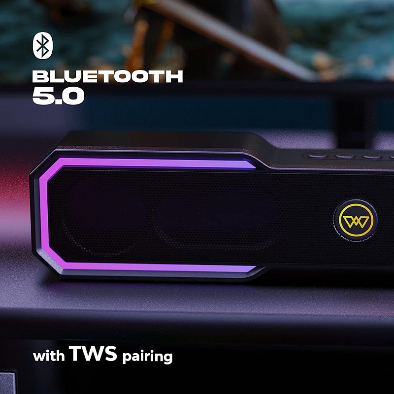 Wings Centrestage 400 Soundbar with TWS Bluetooth 5.0 Pairing, Powerful 16W Output with 2500 mAh Battery and 5 Hours of Playback, Quad Mode.