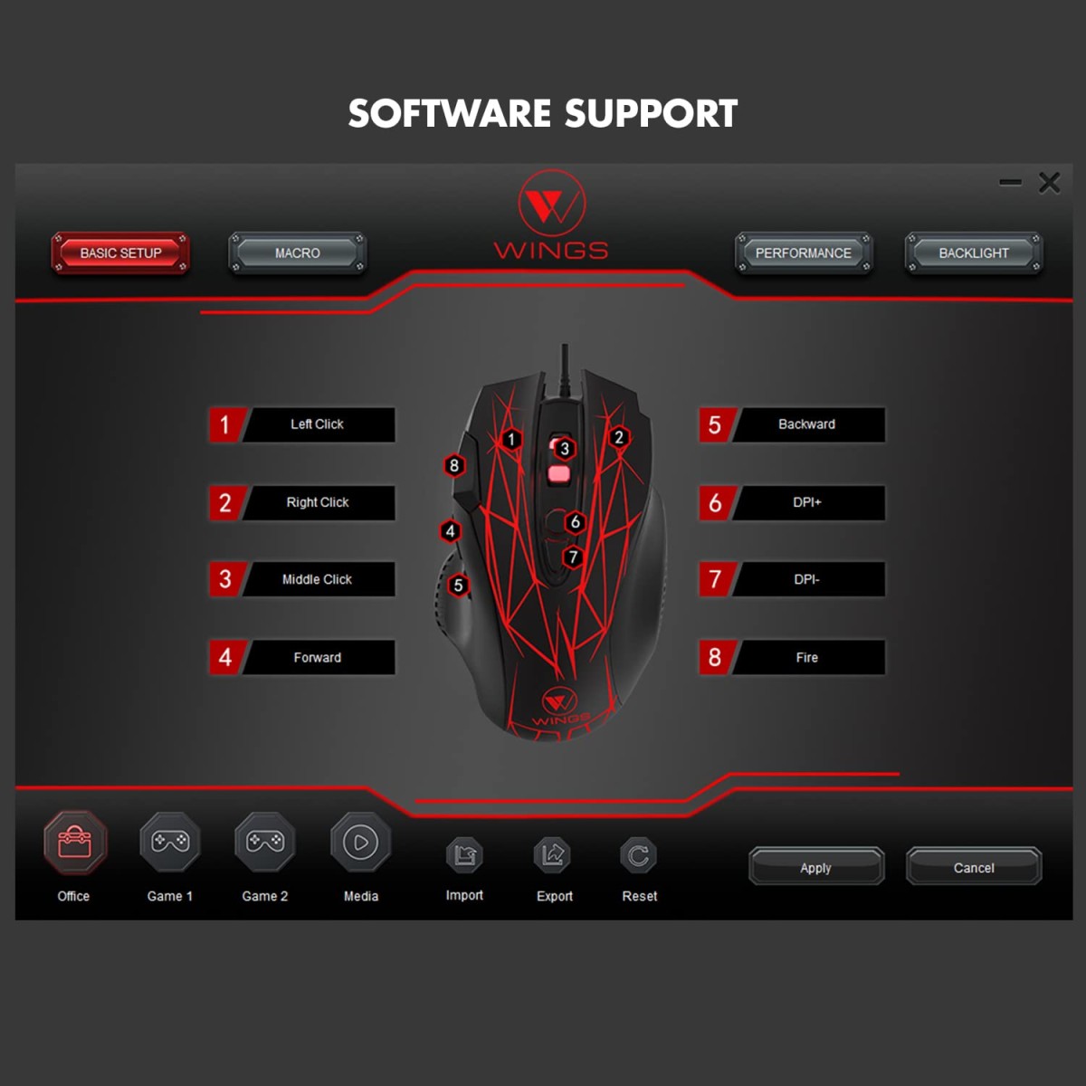 Wings Crosshair 200 Wired Optical Gaming Mouse USB 3.0 Black