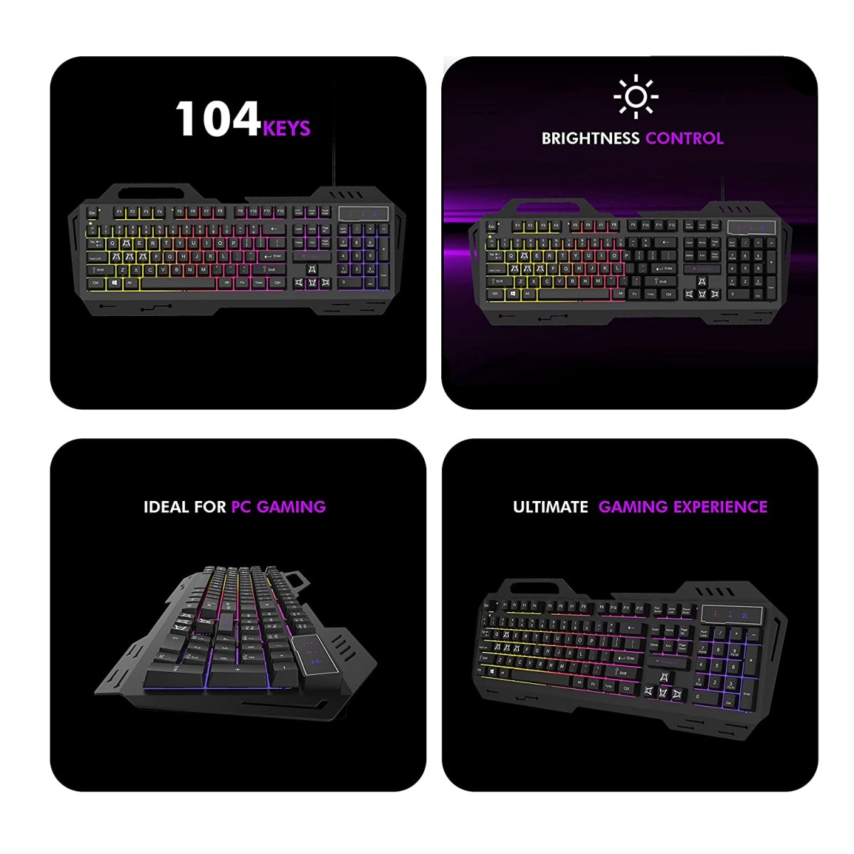 Wings grind usb-a 100 gaming keyboard with metallic casing 19 anti-ghosting key and changeable backlight black-