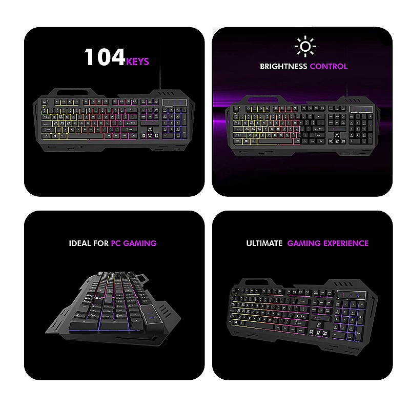 Wings grind usb-a 100 gaming keyboard with metallic casing 19 anti-ghosting key and changeable backlight black-