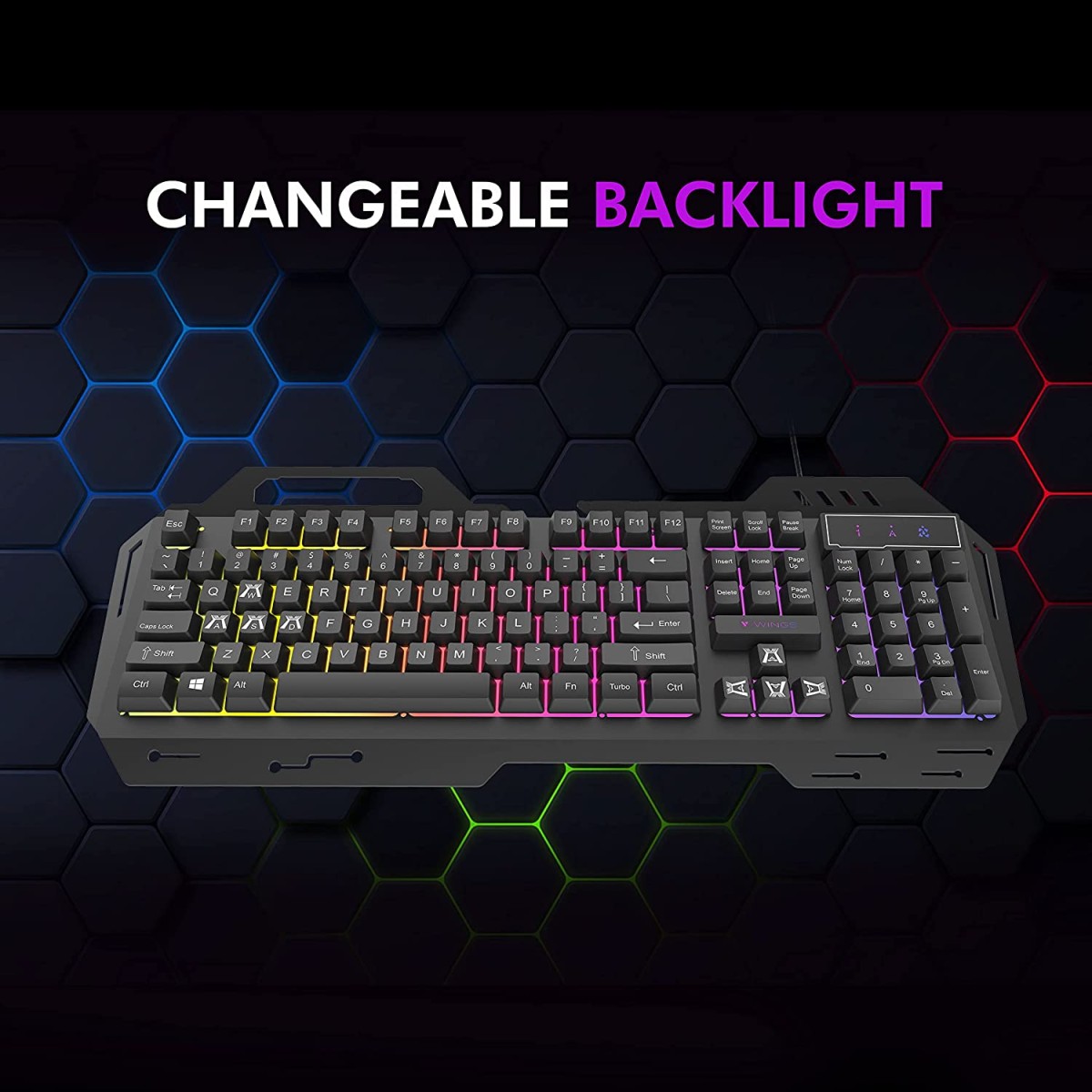 Wings grind usb-a 100 gaming keyboard with metallic casing 19 anti-ghosting key and changeable backlight black-