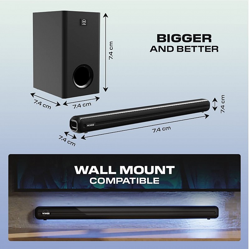 Wings Newly Launched Wings Centerstage 3000, 2.1 Channel Soundbar with 160W RMS, 5.0 Bluetooth, USB, Aux, HDMI Connection & Remote Control, Black, WL-CENTERSTAGE3000-BLK