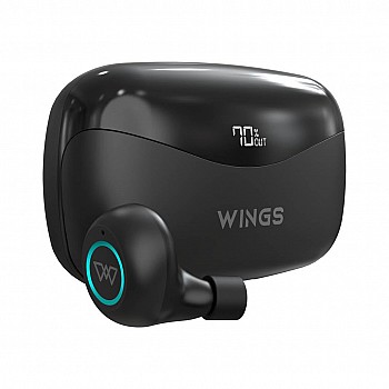 Wings Powerpods Wireless in Ear Earbuds with Powerbank Function, 150 Hours Playtime, Massive 2500mAh Digital Display Battery, Low Latency for Gaming (Black)