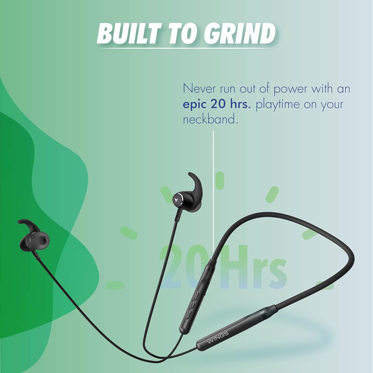 Wings Sling100, Bluetooth Wireless In Ear Earphones With Mic 5.1 Environmental Noise Cancellation, Vibration Alert 20 Hours Playtime - Black, (Wl-Sling100-Blk)