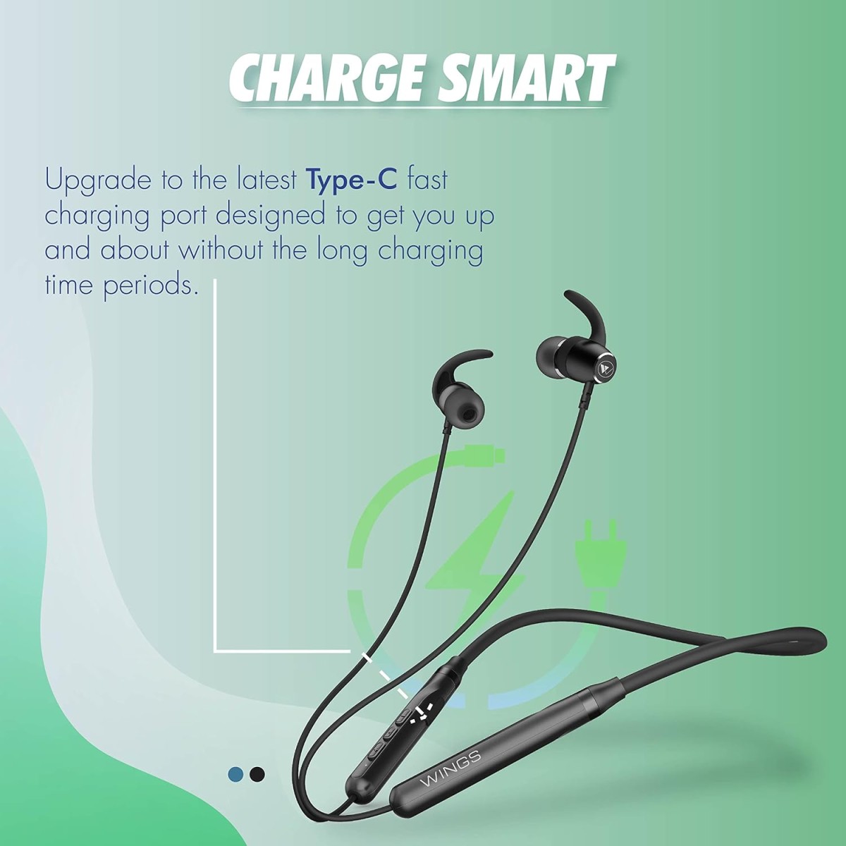 Wings Sling100, Bluetooth Wireless In Ear Earphones With Mic 5.1 Environmental Noise Cancellation, Vibration Alert 20 Hours Playtime - Black, (Wl-Sling100-Blk)