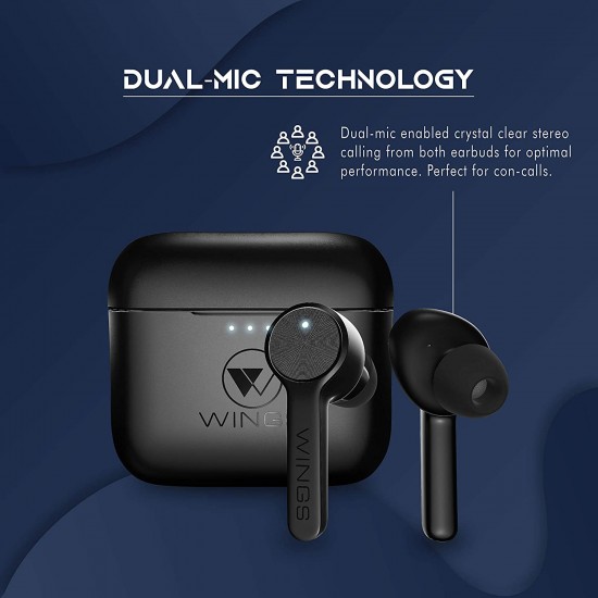 Wings Techno TWS Bluetooth 5.0 True Wireless in Ear TWS Earbuds Earphones Headphones with Mic Black