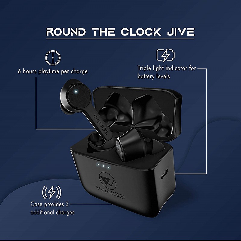 Wings Techno TWS Bluetooth 5.0 True Wireless in Ear TWS Earbuds Earphones Headphones with Mic Black