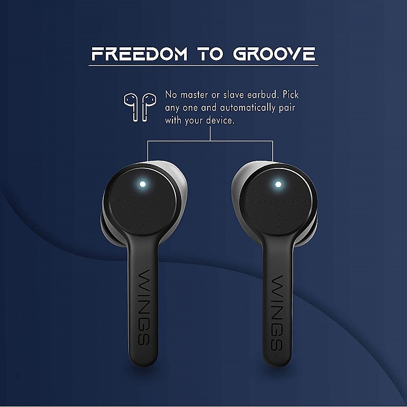 Wings Techno TWS Bluetooth 5.0 True Wireless in Ear TWS Earbuds Earphones Headphones with Mic Black