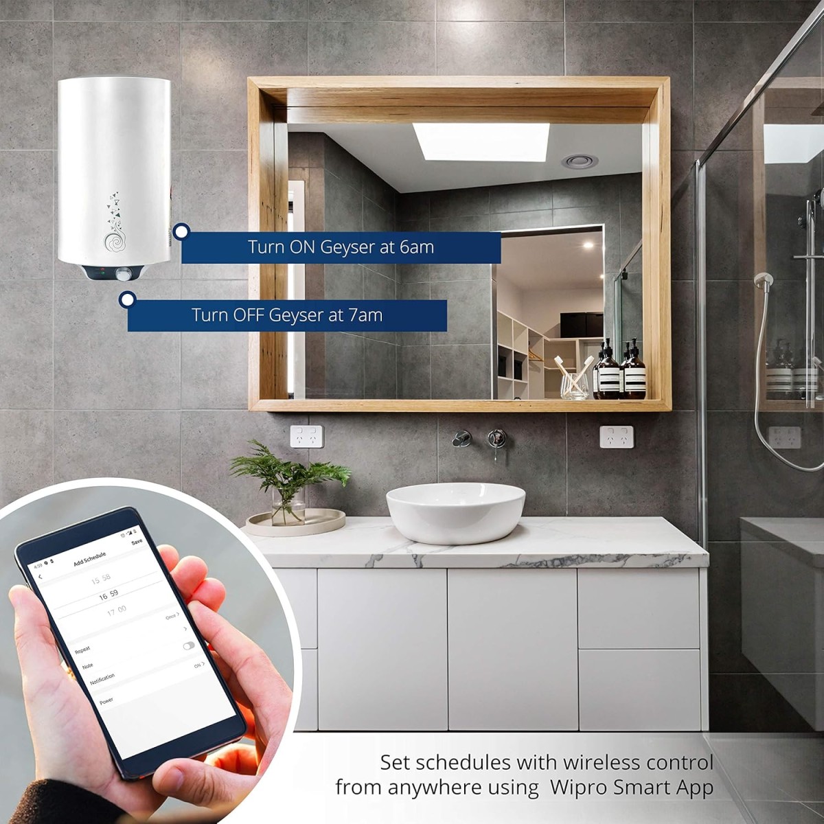 Wipro 16A Wi-Fi Smart Plug with Energy Monitoring- Suitable for Large Appliances like Geysers, Microwave Ovens, Air Conditioners (Works with Alexa and Google Assistant)- White