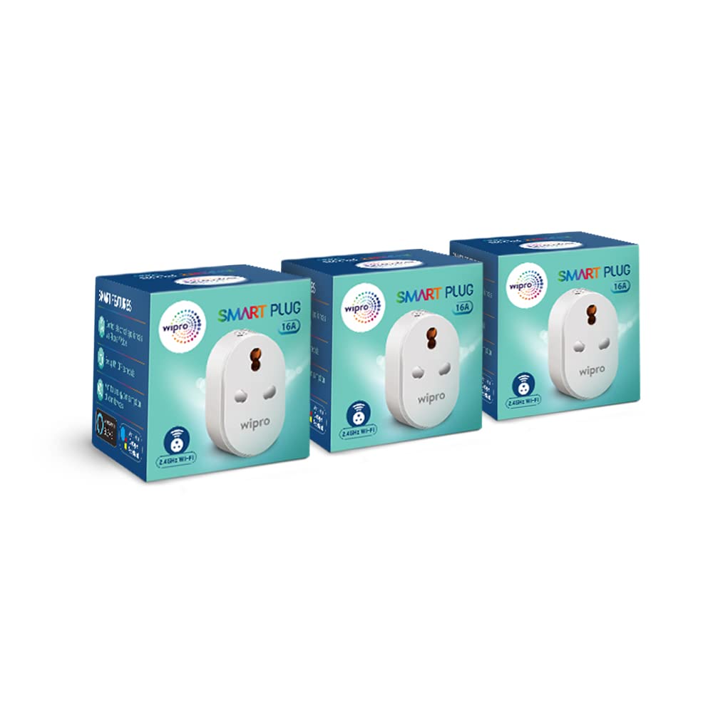 Wipro 16A Wi-Fi Smart Plug with Energy Monitoring- Suitable for Large Appliances like Geysers, Microwave Ovens, Air Conditioners (Works with Alexa and Google Assistant)- White