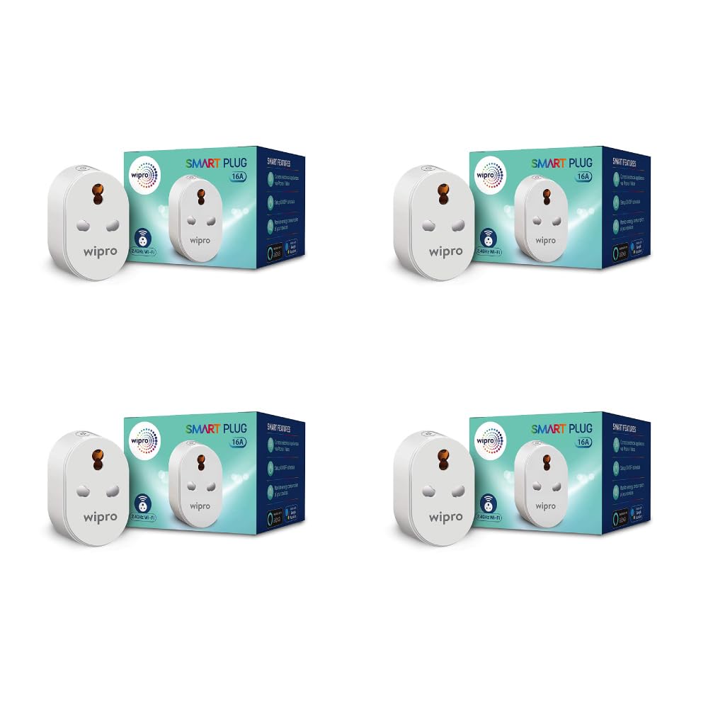 Wipro 16A Wi-Fi Smart Plug with Energy Monitoring- Suitable for Large Appliances like Geysers, Microwave Ovens, Air Conditioners (Works with Alexa and Google Assistant)- White