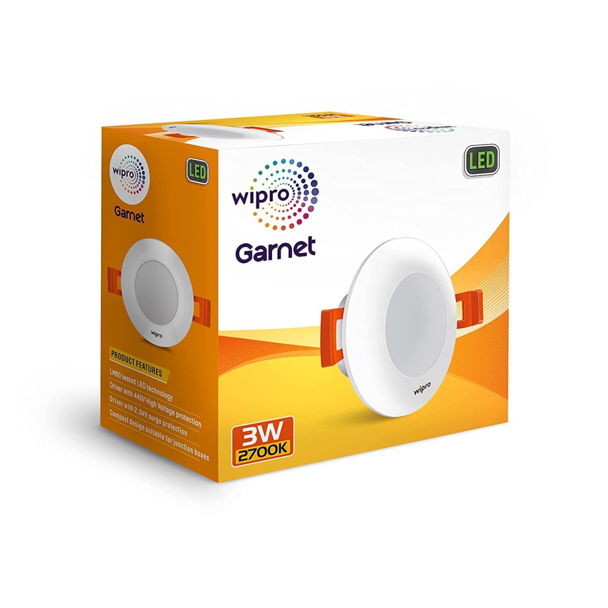 Wipro Garnet 3W Led Mini Downlight|Warm White (2700K)|Compact Design with 120° Beam Angle|Recessed Down Light for False Ceiling|Cutout-2.3 Inch|Pack of 2