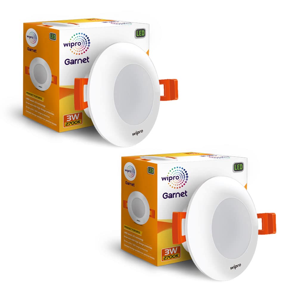 Wipro Garnet 3W Led Mini Downlight|Warm White (2700K)|Compact Design with 120° Beam Angle|Recessed Down Light for False Ceiling|Cutout-2.3 Inch|Pack of 2