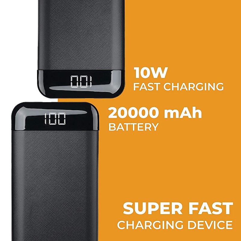 World Of PLAY 20000mAh Power Bank PBA20 Black with Li-Polymer Batteries and Fast Charging Smart Watches Neckbands Other Devices