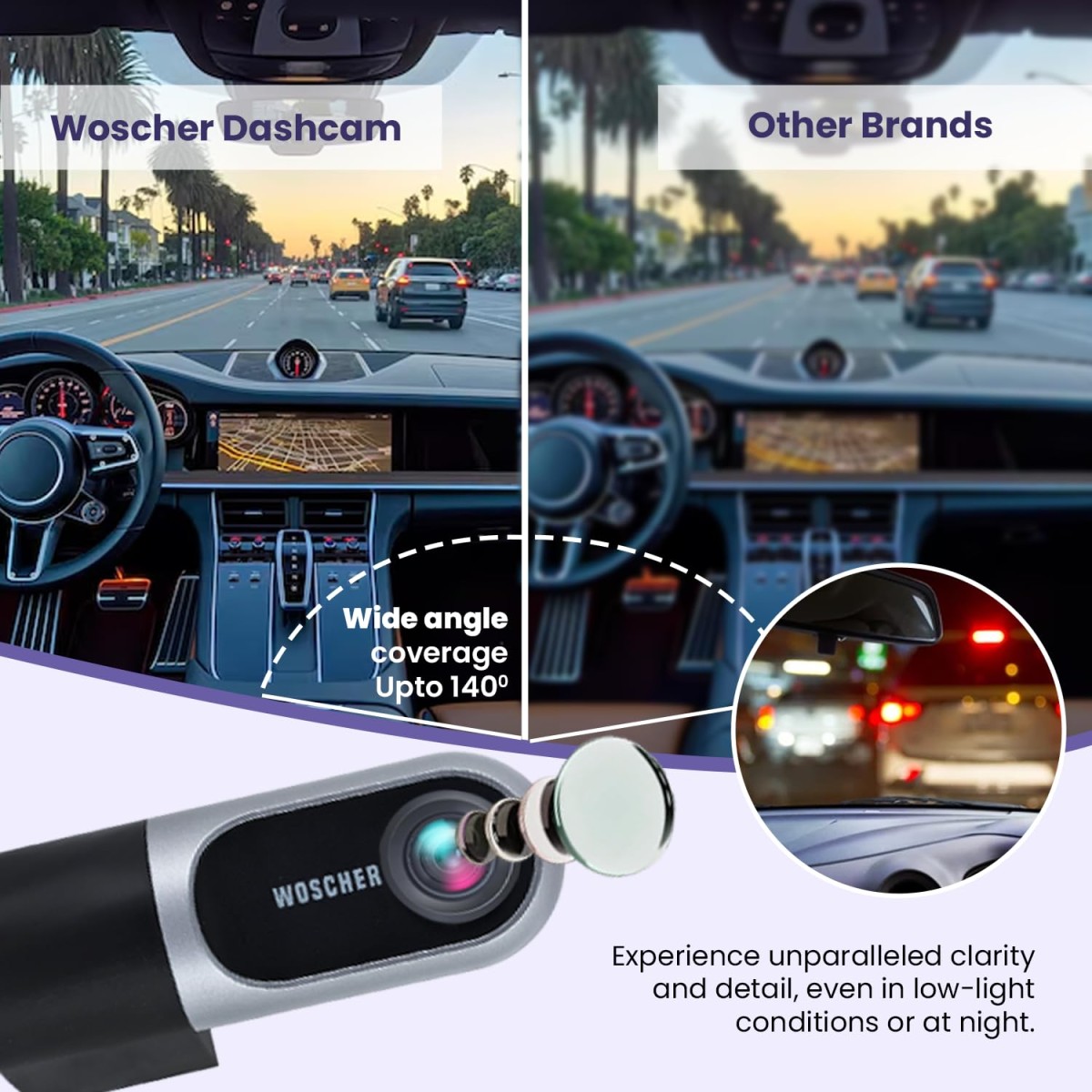 Woscher Dashcam for Cars |FHD 1080p |Super Capacitor |WiFi Connect | Accident Recording | Easy DIY Set Up |Upto 128GB SD Card Supported| Charcoal Gray| iOS/Android Mobile App (2024)| 2 Years Warranty