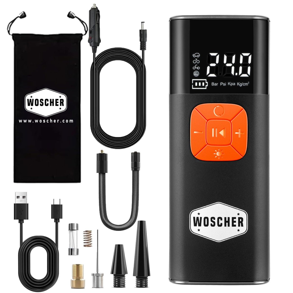 Woscher i6 2in1 Cordless Tyre Inflator for Car & Bike |150 PSI Wireless Tyre Inflator | Digital Display | Air Pump Compressor for Car,Bikes,Bicycles & Balls | Type-C| Auto Shut-Off | From Datson Group