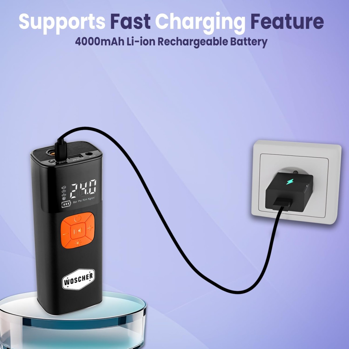 Woscher i6 2in1 Cordless Tyre Inflator for Car & Bike |150 PSI Wireless Tyre Inflator | Digital Display | Air Pump Compressor for Car,Bikes,Bicycles & Balls | Type-C| Auto Shut-Off | From Datson Group