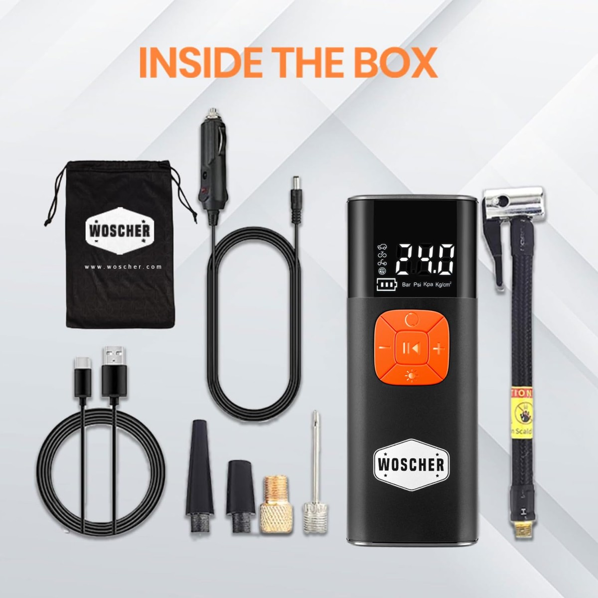 Woscher i6 2in1 Cordless Tyre Inflator for Car & Bike |150 PSI Wireless Tyre Inflator | Digital Display | Air Pump Compressor for Car,Bikes,Bicycles & Balls | Type-C| Auto Shut-Off | From Datson Group