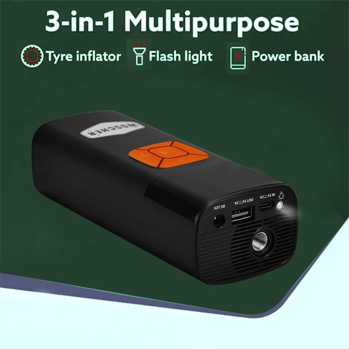 Woscher i6 2in1 Cordless Tyre Inflator for Car & Bike |150 PSI Wireless Tyre Inflator | Digital Display | Air Pump Compressor for Car,Bikes,Bicycles & Balls | Type-C| Auto Shut-Off | From Datson Group