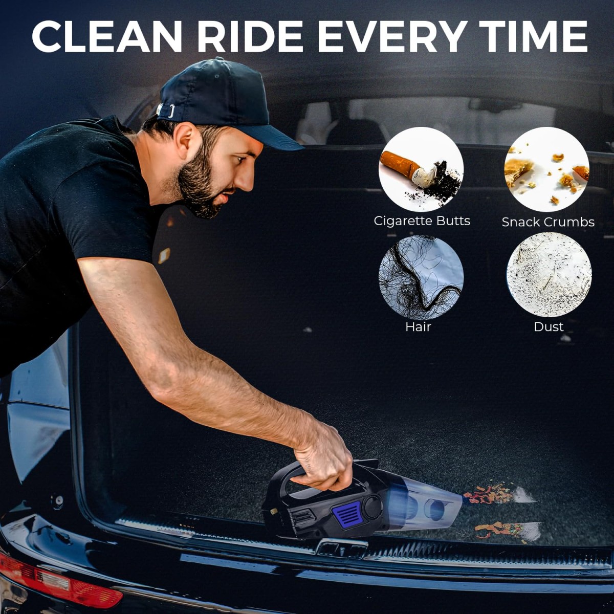 Woscherr 578 Tyre Inflator & Car Vacuum Cleaner 2 in 1, DC12V|150 PSI Air Pump for Car Tyre|120 Watt Car Vacuum Cleaner High Power 5500PA Handheld & LED Light, Long Power Chord for Wet/Dry Use