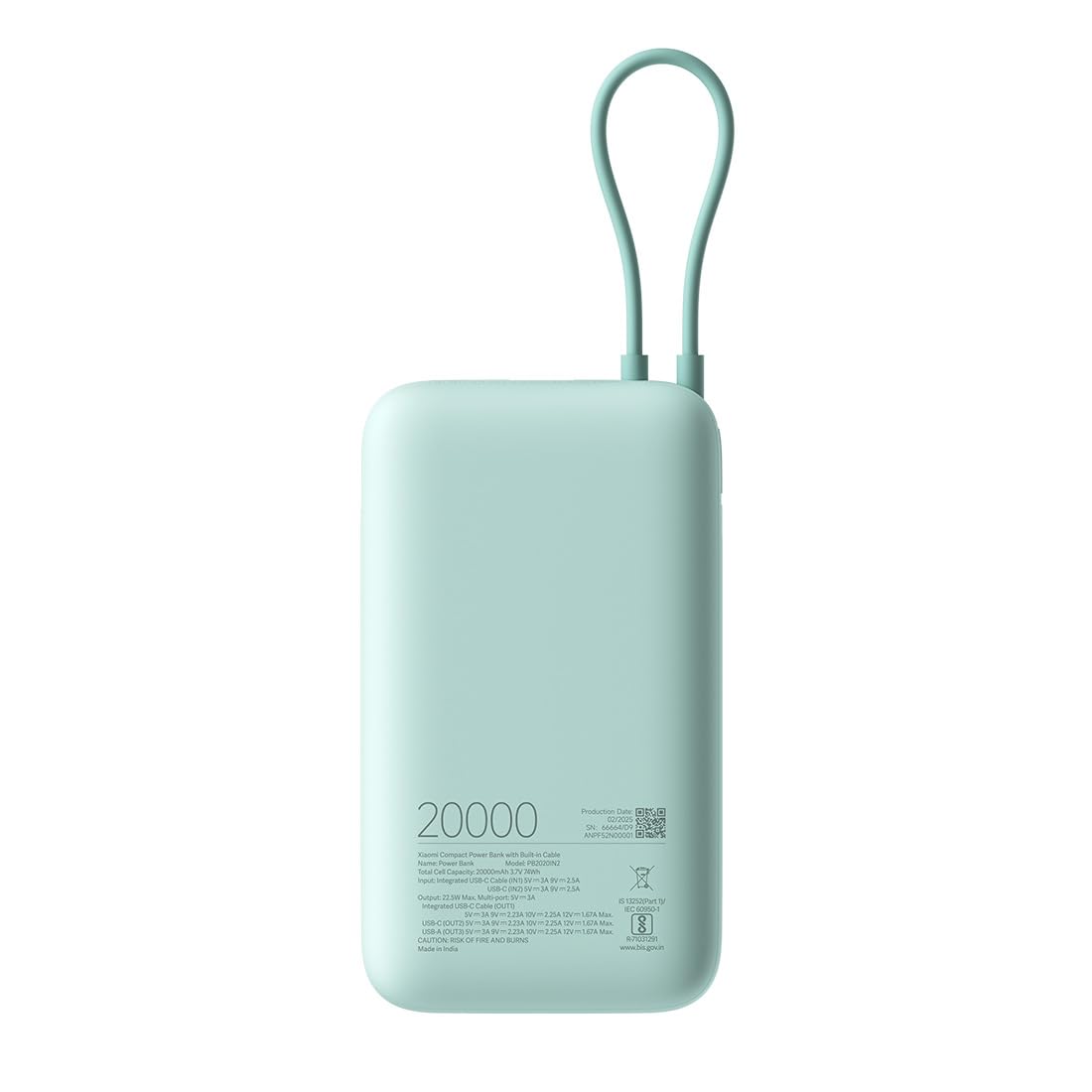 Xiaomi 20000mAh 22.5W Fast Charging PD | Power Delivery | QC 3.0 | Type C Input & Output | Triple Output Ports | Luxe Green