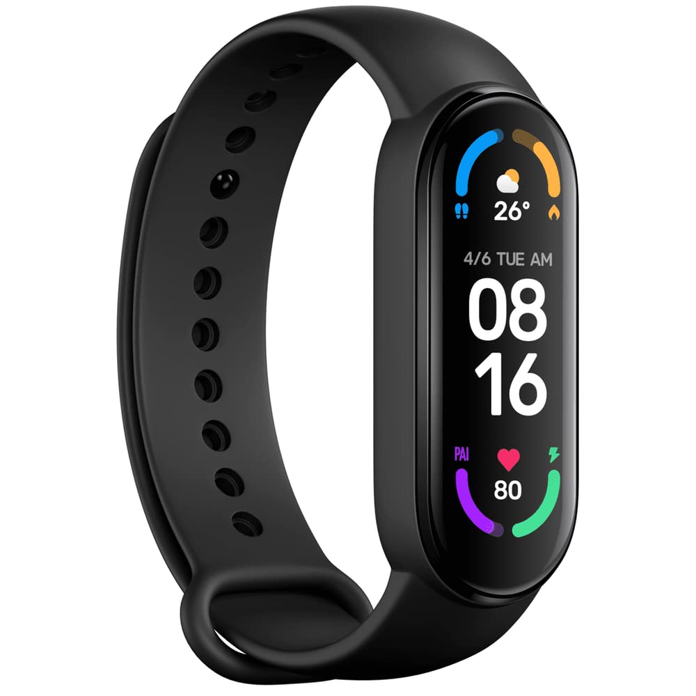 Xiaomi Mi Smart Band 6 - 1.56'' (3.96 cm) Large AMOLED Color Display, 2 Week Battery Life, 30 Fitness Mode, 5 ATM, SpO2, HR, Sleep Monitoring, Women's Health Tracking, Alarm, Music Control (Black)