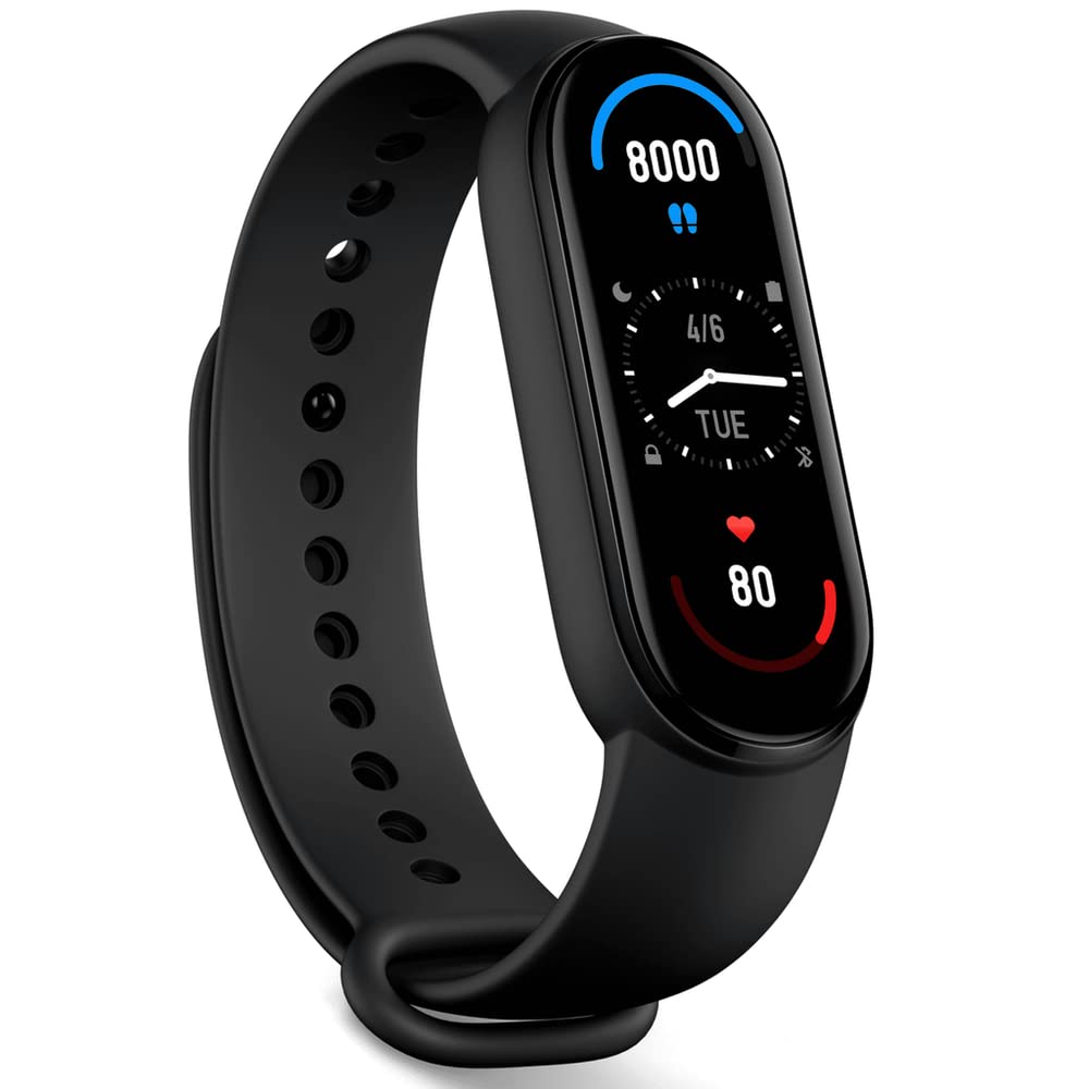 Xiaomi Mi Smart Band 6 - 1.56'' (3.96 cm) Large AMOLED Color Display, 2 Week Battery Life, 30 Fitness Mode, 5 ATM, SpO2, HR, Sleep Monitoring, Women's Health Tracking, Alarm, Music Control (Black)