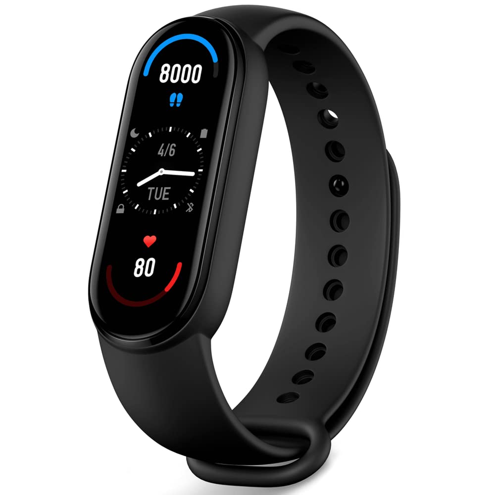Xiaomi Mi Smart Band 6 - 1.56'' (3.96 cm) Large AMOLED Color Display, 2 Week Battery Life, 30 Fitness Mode, 5 ATM, SpO2, HR, Sleep Monitoring, Women's Health Tracking, Alarm, Music Control (Black)