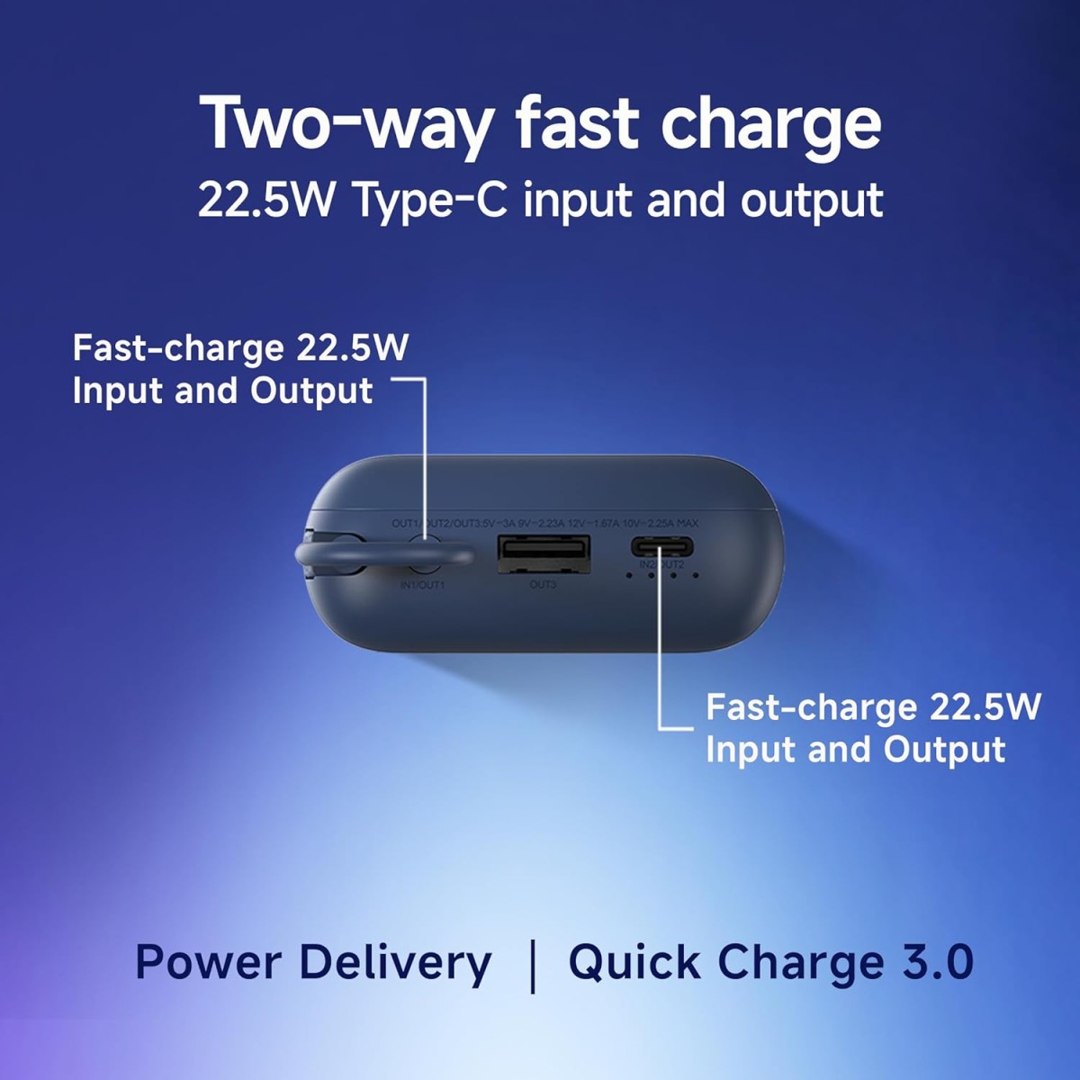 Xiaomi Pocket Power Bank 10000mAh 22.5W with Built-in Cable | Super Fast Charging PD |Smart 12 Layer Protection|Triple Output Ports|Supports Android,Apple, Tablets, Earbuds,Watch(MI Powerbank),Blue