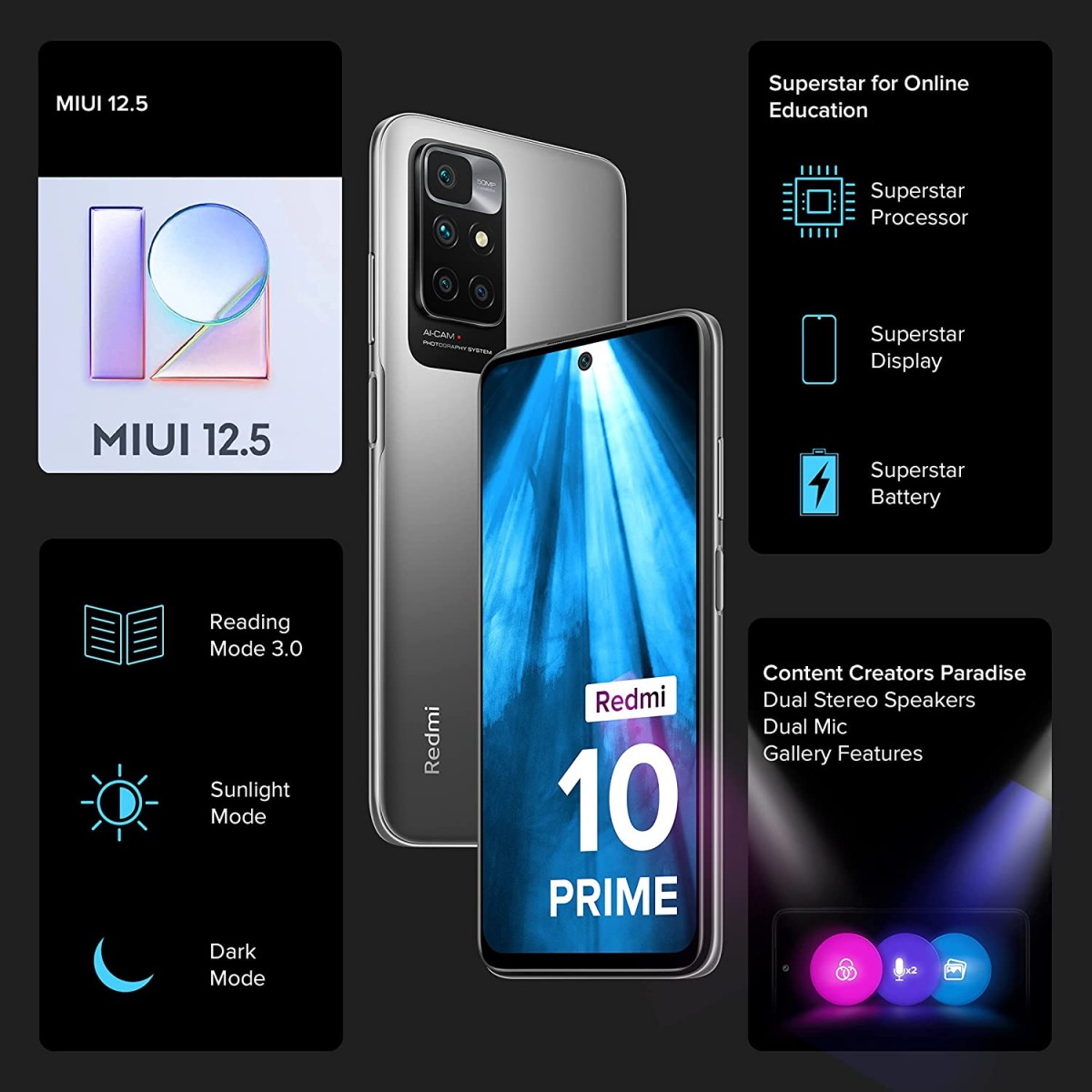 Xiaomi Redmi 10 Prime (Phantom Black 4GB RAM 64GB FHD+ 90Hz Adaptive Sync Display)