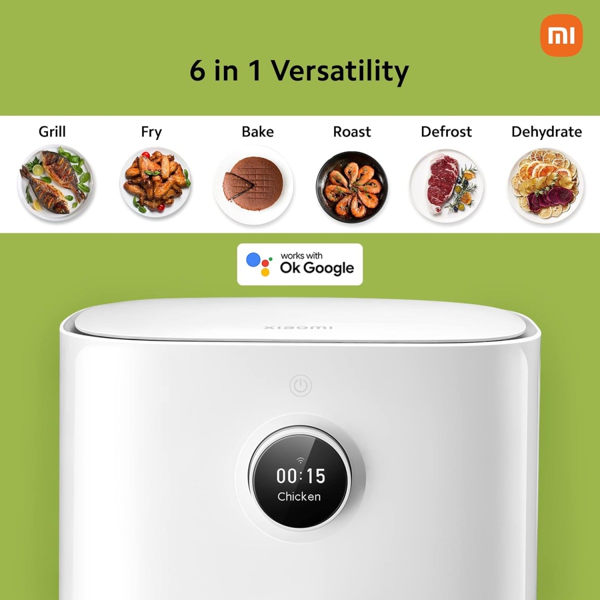 Xiaomi Smart Air Fryer for 4-5 People|90% Less Fat l 1500W Fast Cooking|7 Pre-set Menus|Grill, Bake, Fry, Reheat, Defrost|40-200 C l Dual Speed Technology|Voice Control|90+ Recipe 3.5 liter, White