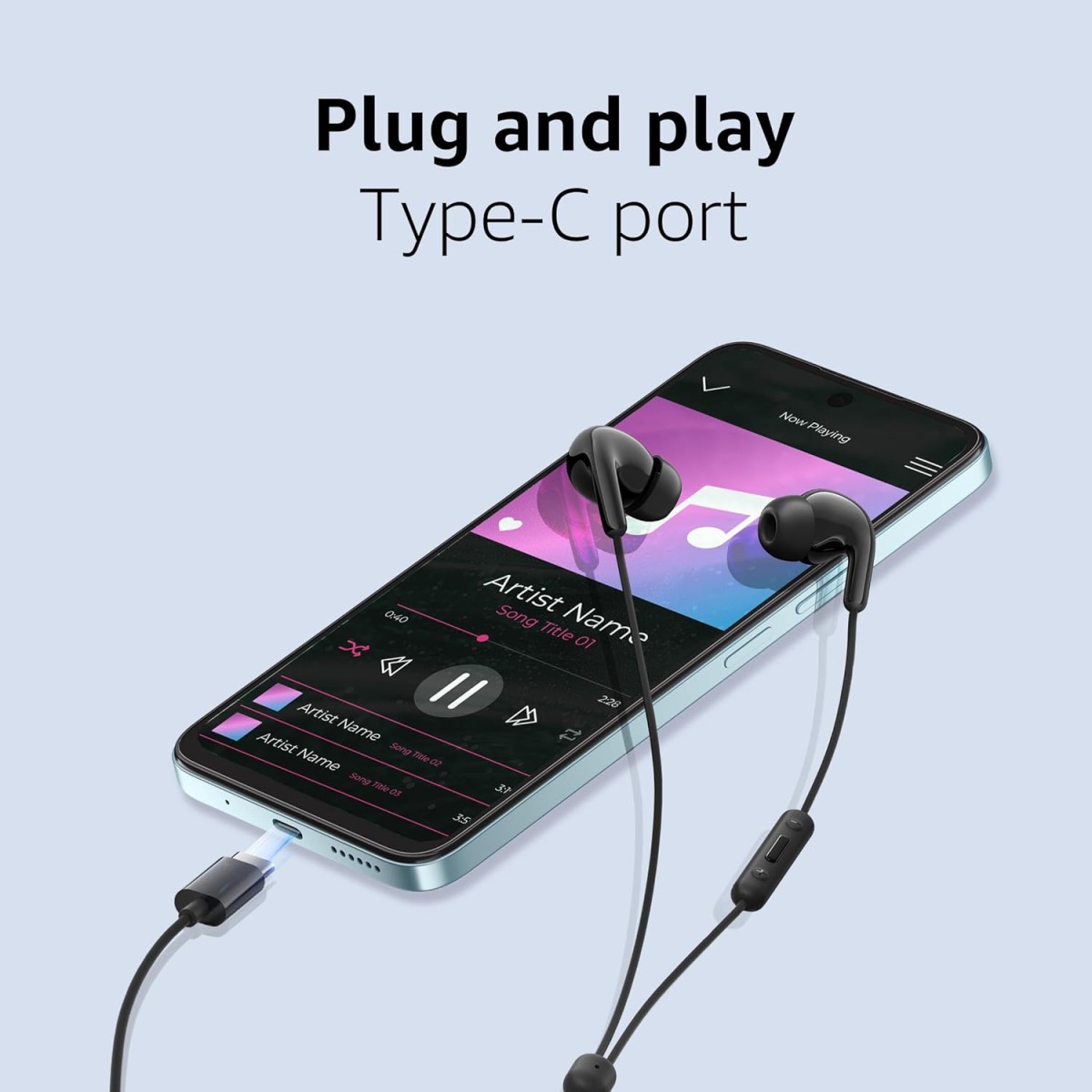 Xiaomi Type-C in-Ear Earphones with 12.4mm Drivers, HD Microphone, and IP54 Dust & Water Resistance (Black)