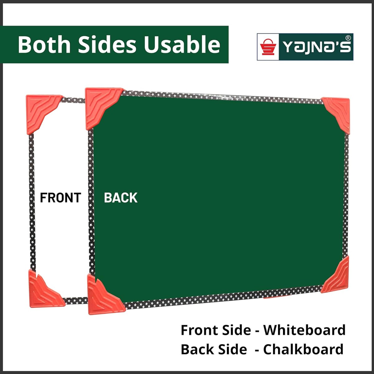 YAJNAS Non Magnetic 8 inch x 11 inch Double Sided White Board and Chalk Board Both Side Writing Boards, One Side White Surface and Reverse Side Green (Pack of 2)