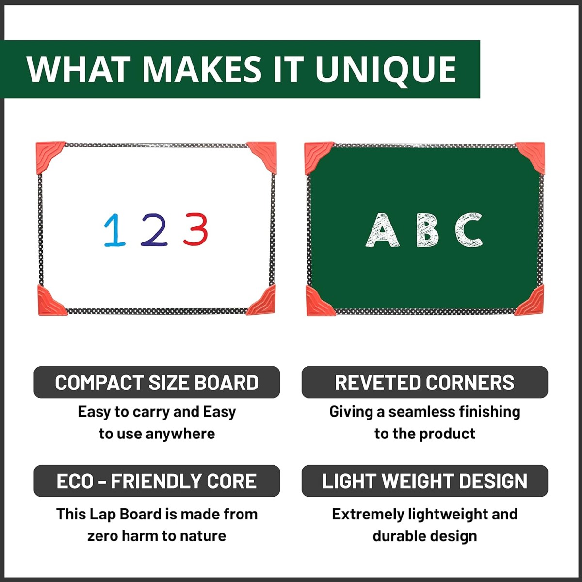 YAJNAS Non Magnetic 8 inch x 11 inch Double Sided White Board and Chalk Board Both Side Writing Boards, One Side White Surface and Reverse Side Green (Pack of 2)