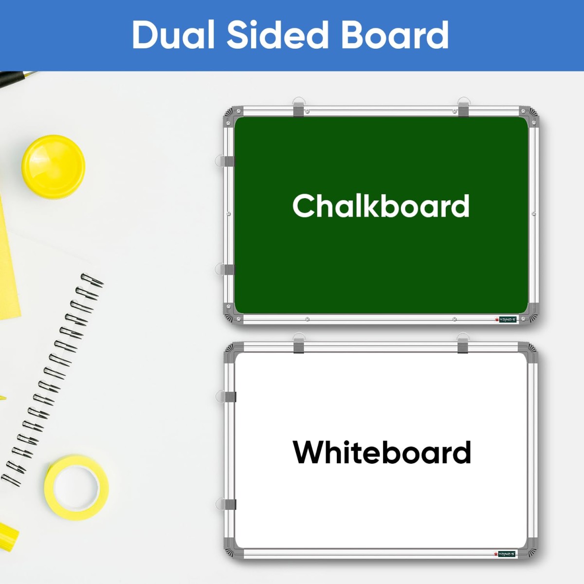 YAJNAS White Board 1.5x2 feet Non Magnetic Double Sided White Board and Chalk Board, Includes 1 White Board, 1 Whiteboard Duster, 1 White Board