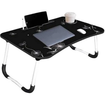 YAJNAS Wooden Multipurpose Foldable Laptop Table with Cup & Tab Holder| Table Holder Study Table Color - Black