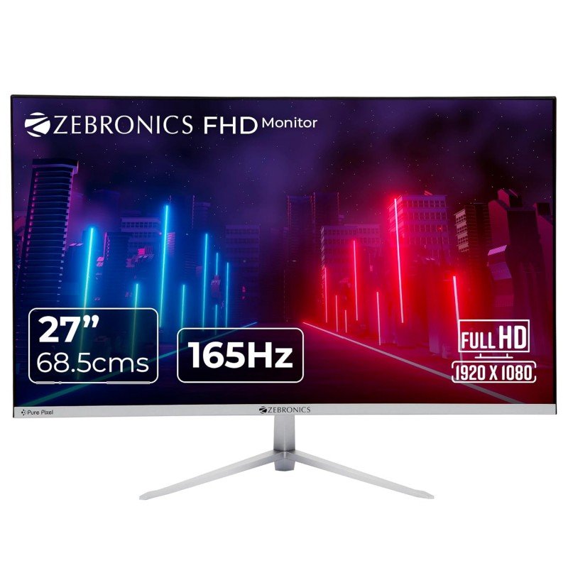 ZEBRONICS A24FHD LED Monitor, 24 inch (60.96cm), 250 nits, 100Hz, Slim Design, FHD, 1080p, Wall Mountable, HDMI, VGA, Ultra Slim Bezel, Metal stand, Built-in Speakers