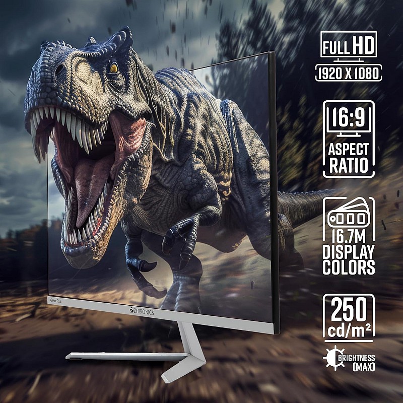 ZEBRONICS A24FHD LED Monitor, 24 inch (60.96cm), 250 nits, 100Hz, Slim Design, FHD, 1080p, Wall Mountable, HDMI, VGA, Ultra Slim Bezel, Metal stand, Built-in Speakers