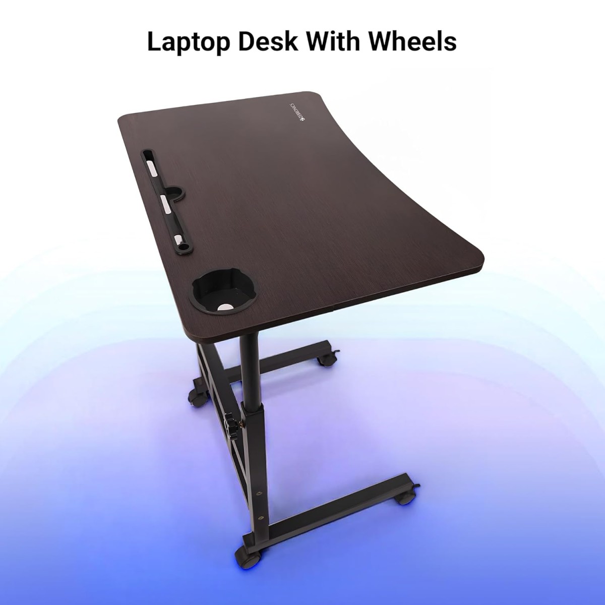 ZEBRONICS DOW Y1, Laptop Table, 360° Rotating Wheels with Lock Mechanism, Easy Setup, Adjustable Height, Sturdy Metal, Cup Holder, Holder [Tablet, Pen, Mobile], Suitable for Laptop, Reading, Drawing