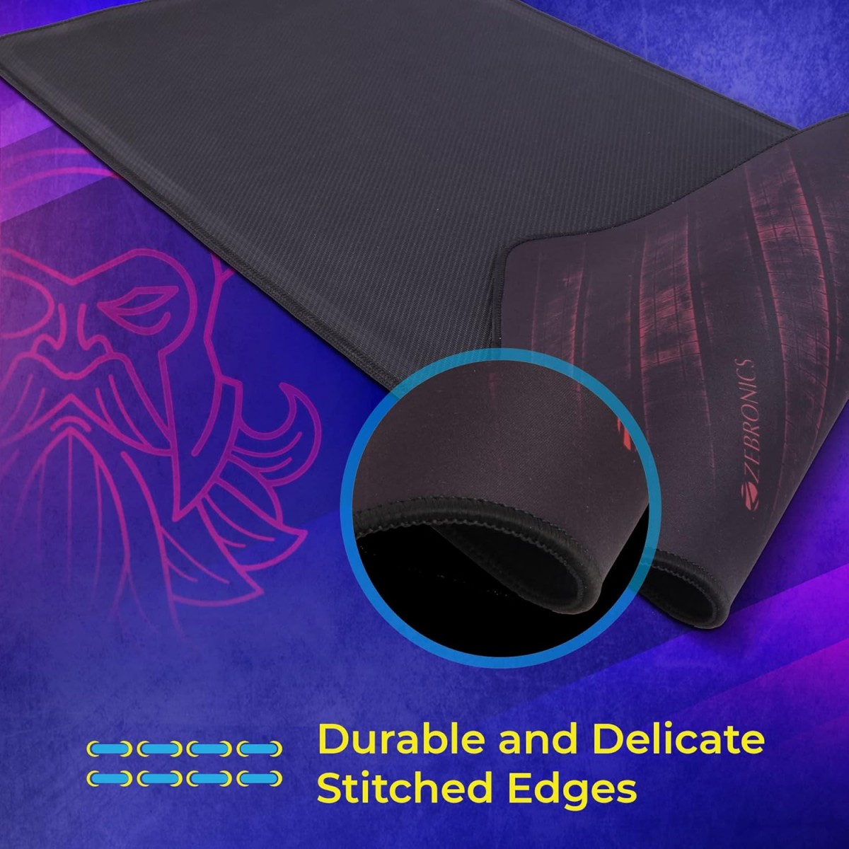 ZEBRONICS Firestorm Gaming Mouse pad for All Mouse sensors with Micro-Textured Fabric Surface, Anti Slip Rubber Base, 800x300mm Size, 4mm