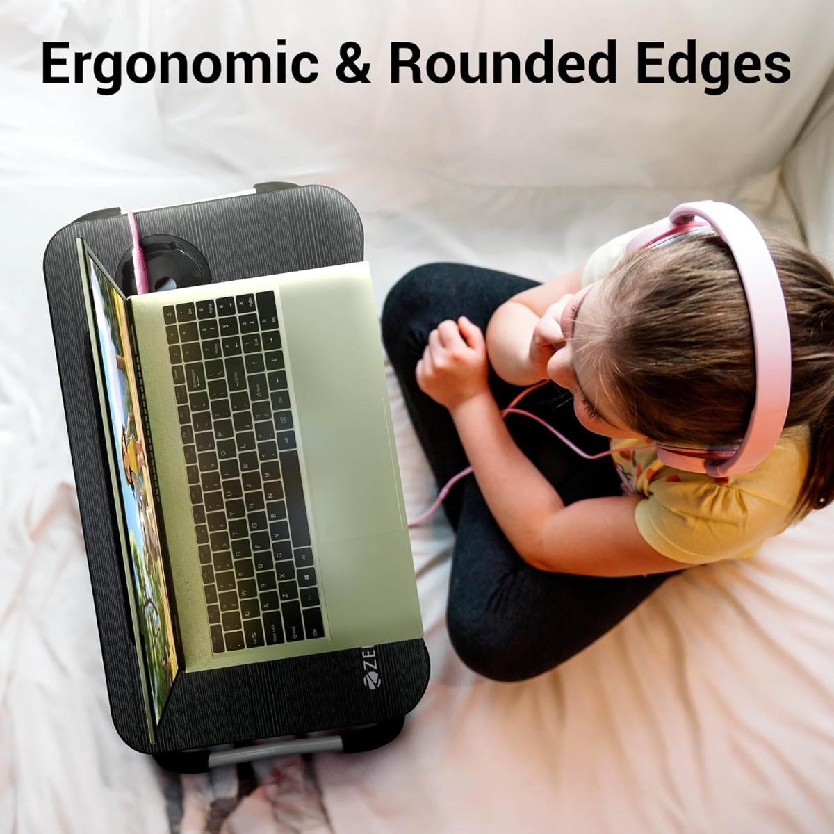 ZEBRONICS LAPDESK X1 – Foldable Laptop Study Bed Table, Tablet Dock, Pen & Cup Holder, Anti Slip Rubber Feet, Max 15Kg Support, for Students & Work